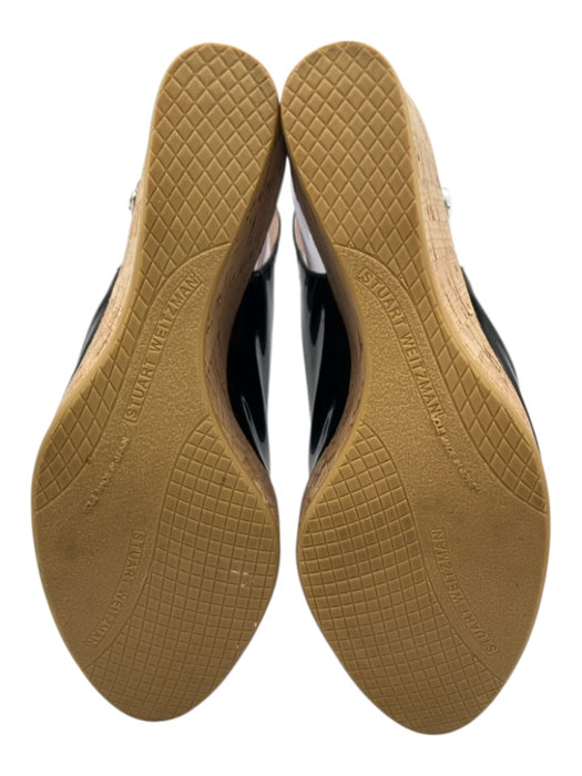 Stuart Weitzman Shoe Size 7.5 Black Patent Leather Peep Toe Cork Sole Sandals Black / 7.5