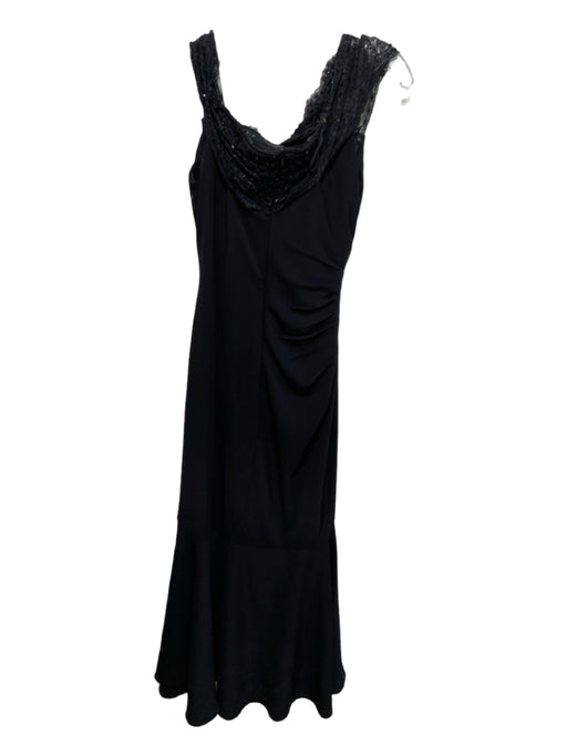 Badgley Mischka Size 8 Black Polyester Blend Lace Detail Gathered Gown Black / 8