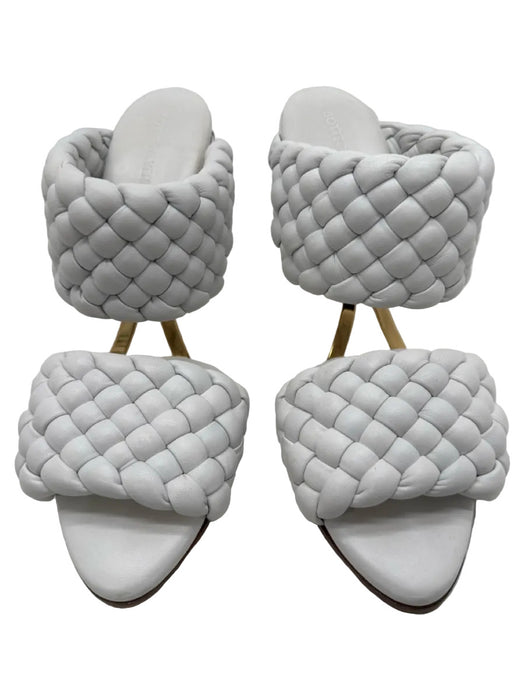 Bottega Veneta Shoe Size 39.5 White Leather Woven Gold Hardware Heel Sandals