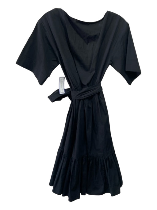 A.L.C. Size 2 Black Cotton Elastic Waist V Neck Half Sleeve Tiered Dress Black / 2