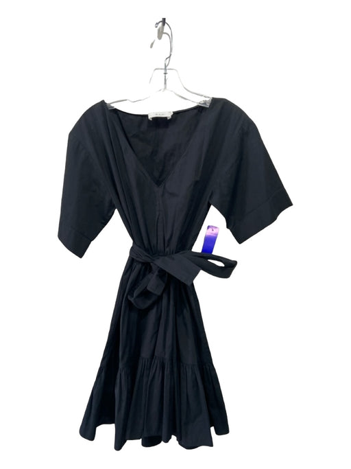 A.L.C. Size 2 Black Cotton Elastic Waist V Neck Half Sleeve Tiered Dress Black / 2