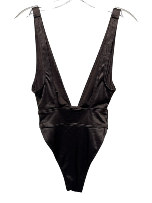 South Beach Size 8 Dark Brown Polyester & Elastane Deep V High Cut Swimsuit Dark Brown / 8