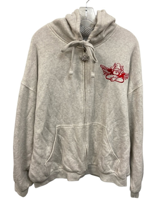 Boys Lie Size M/L Gray & Red Cotton & Rayon Heathered Logo Zip Up Hoodie Jacket Gray & Red / M/L