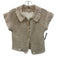 Free People Size S Cream Cotton Short Sleeve Crochet Knit Buttons Collar Top Cream / S