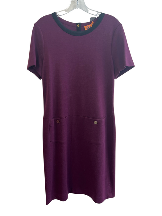 Tory Burch Size XL Purple Wool & Acrylic Round Neck Below Knee Dress Purple / XL