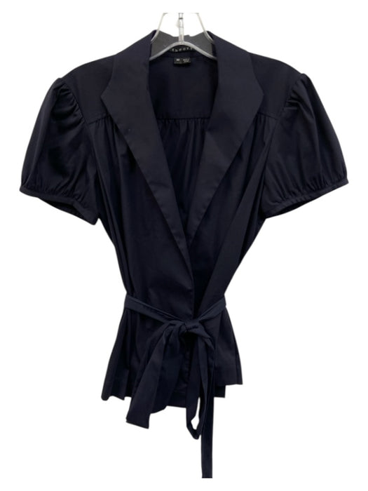 Theory Size M Midnight blue Cotton Blend Short Puff Sleeve V Neck Top Midnight blue / M