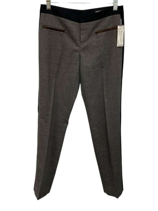Club Monaco Size 0 Gray, Black & Brown Wool Blend Leather Detail Slim Fit Pants Gray, Black & Brown / 0