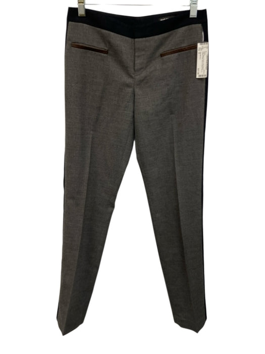 Club Monaco Size 0 Gray, Black & Brown Wool Blend Leather Detail Slim Fit Pants Gray, Black & Brown / 0