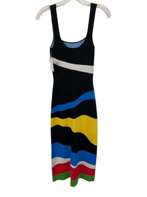 Staud Size S Black & Multi Viscose Blend Knit Sleeveless Stripe Dress Black & Multi / S