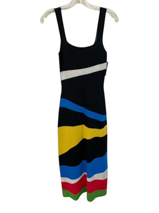 Staud Size S Black & Multi Viscose Blend Knit Sleeveless Stripe Dress Black & Multi / S