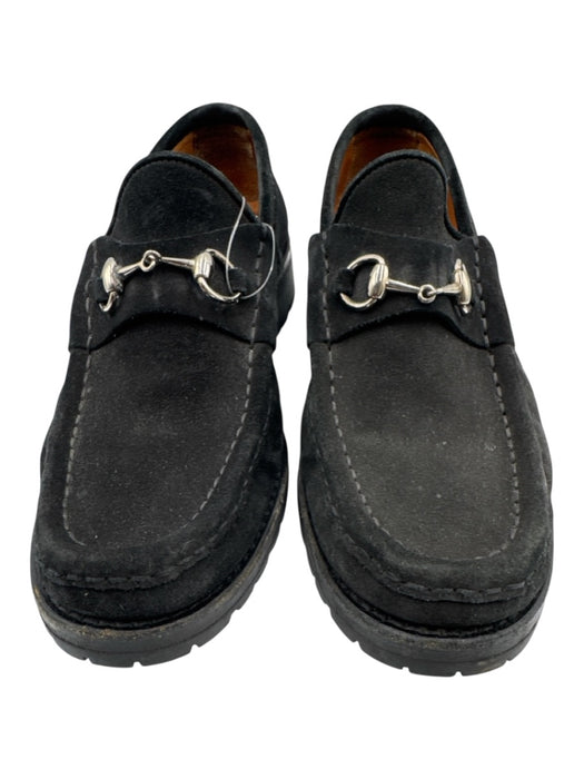 Gucci Shoe Size 8AA Black Leather Upper Suede Horsebit Lug Sole Slip On Loafers Black / 8AA