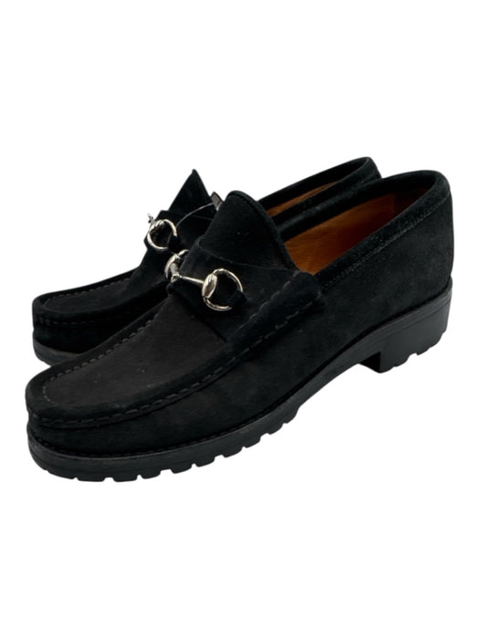 Gucci Shoe Size 8AA Black Leather Upper Suede Horsebit Lug Sole Slip On Loafers Black / 8AA