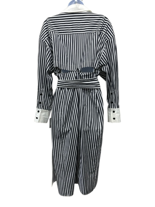 Proenza Schouler Size 6 White & Dark Gray Cotton 3/4 Sleeve Stripes Shirt Dress White & Dark Gray / 6