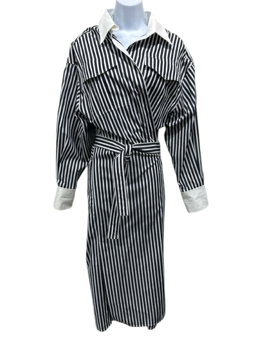 Proenza Schouler Size 6 White & Dark Gray Cotton 3/4 Sleeve Stripes Shirt Dress White & Dark Gray / 6