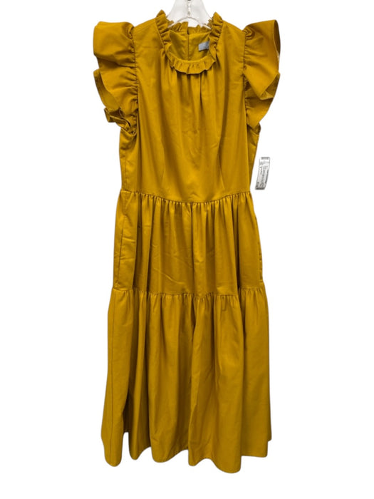 Antonio Melani Size 4 Gold Yellow Cotton Blend Ruffle Cap Sleeve Tiered Dress Gold Yellow / 4