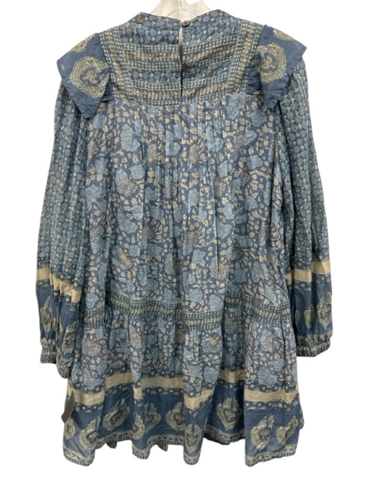 Sea New York Size S Blue & Beige Cotton Floral Blocked Print Bib Front Dress Blue & Beige / S