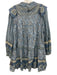Sea New York Size S Blue & Beige Cotton Floral Blocked Print Bib Front Dress Blue & Beige / S