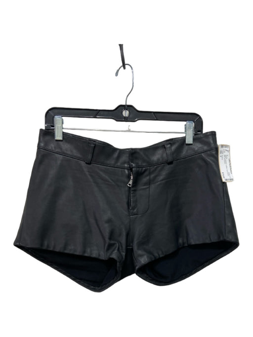 Waldrip Size 2 Black Lambskin Leather Zip & Button Mini Shorts Black / 2