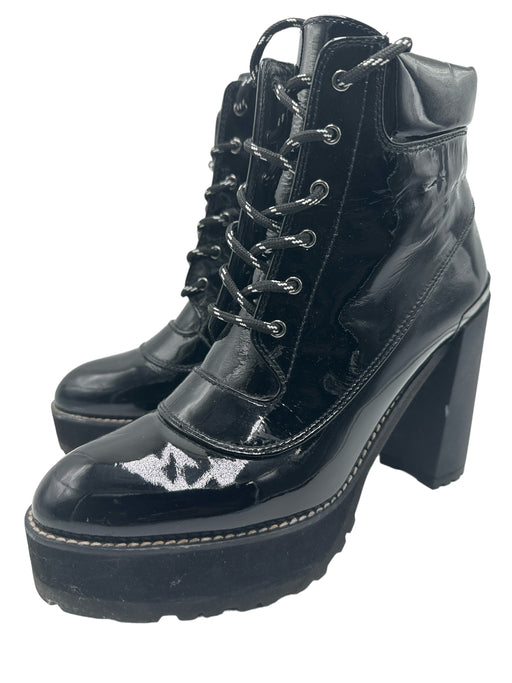 Stuart Weitzman Shoe Size 8 Black Patent Leather Platform Laces Boots Black / 8