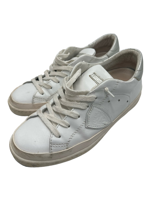 Philippe Model Shoe Size 37 White & Silver Leather Laces Low Top Logo Sneakers White & Silver / 37