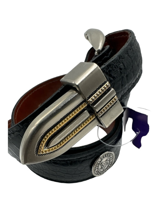 YRI Black & Silver Leather Solid Men's Belt