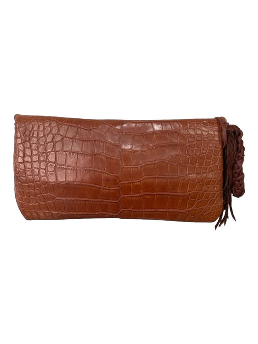 Jimmi Wz Brown Alligator Clutch Horn Detail Tassel flap Bag Brown / S