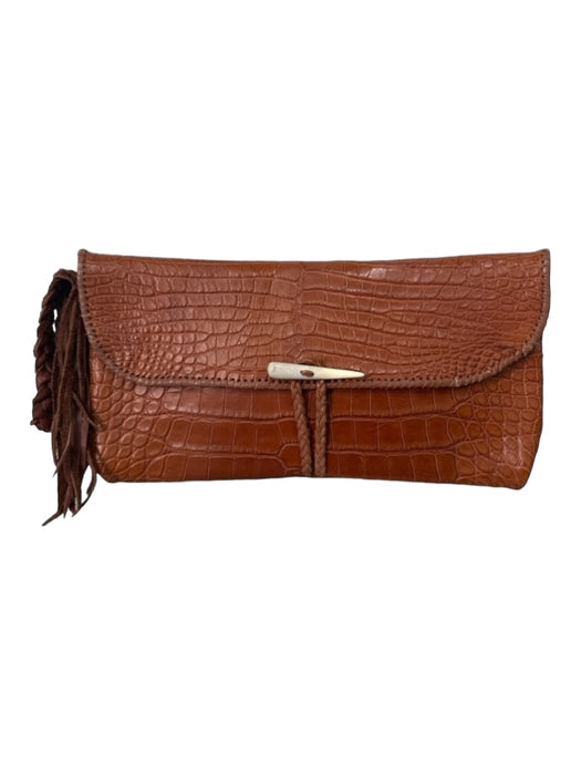 Jimmi Wz Brown Alligator Clutch Horn Detail Tassel flap Bag Brown / S