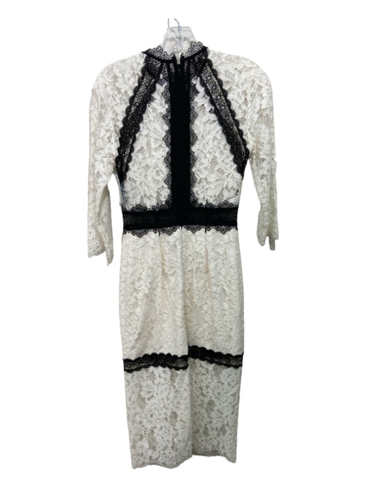 Alexis Size Est M White & Black Cotton Blend Lace 3/4 Sleeve Midi Lined Dress White & Black / Est M