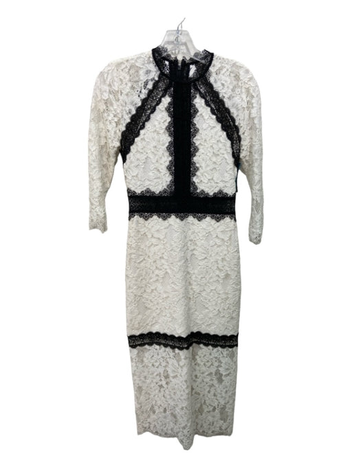 Alexis Size Est M White & Black Cotton Blend Lace 3/4 Sleeve Midi Lined Dress White & Black / Est M