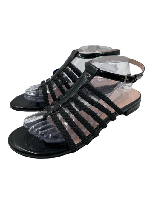 Taryn Rose Shoe Size 10 Black Patent Leather Fabric Braided Open Toe Sandals Black / 10