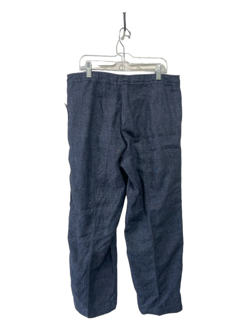 Eileen Fisher Size L Denim Blue Linen Seam Detail Elastic Back Pants Denim Blue / L