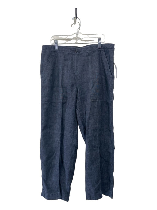 Eileen Fisher Size L Denim Blue Linen Seam Detail Elastic Back Pants Denim Blue / L