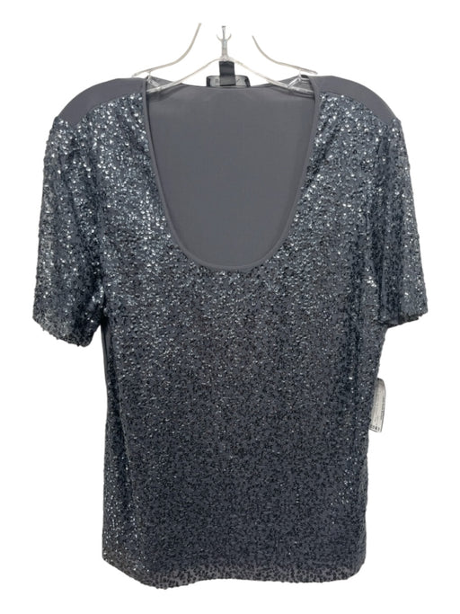 St John Size 10 Gray Polyester Fully Sequined Scoop Neck Cap Sleeve Top Gray / 10