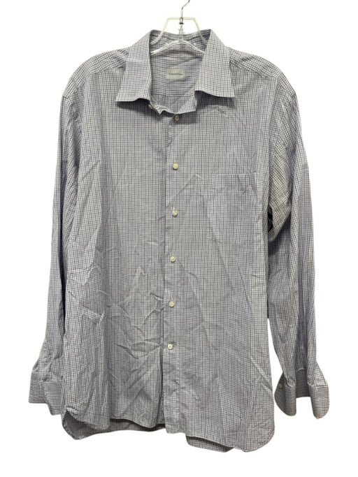 Ermenegildo Zegna Size 17.5 White & Multi Cotton Plaid Men's Long Sleeve Shirt White & Multi / 17.5