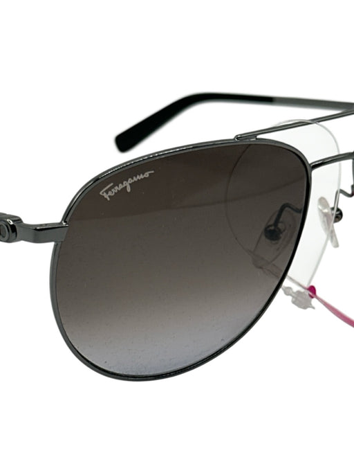 Ferragamo AS IS Black & Silver Aviator Men's Sunglasses Black & Silver