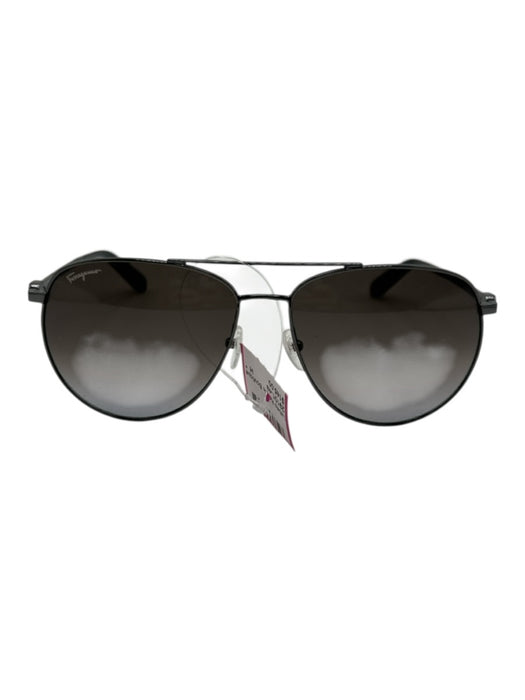 Ferragamo AS IS Black & Silver Aviator Men's Sunglasses Black & Silver