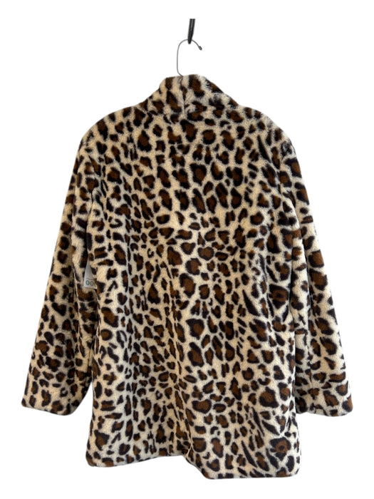 She + Sky Size L Brown & Beige Polyester Faux Fur Leopard Print Pockets Coat Brown & Beige / L