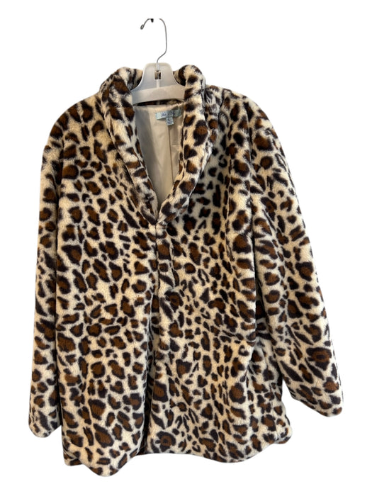 She + Sky Size L Brown & Beige Polyester Faux Fur Leopard Print Pockets Coat Brown & Beige / L