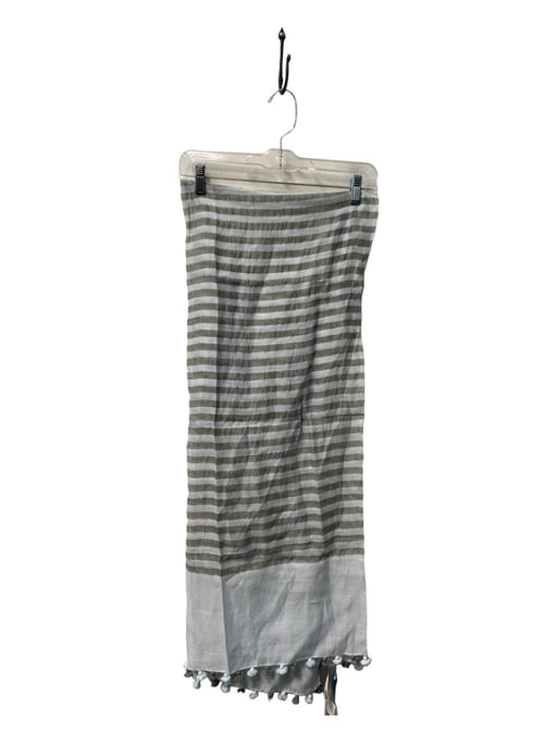 Eileen Fisher Seafoam & Gray Silk & Cotton Pom Pom Striped Wrap scarf Seafoam & Gray / Large