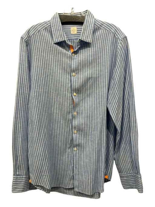 GMF Size 16.5 Blue & White Cotton Striped Button Up Collared Long Sleeve Shirt 16.5