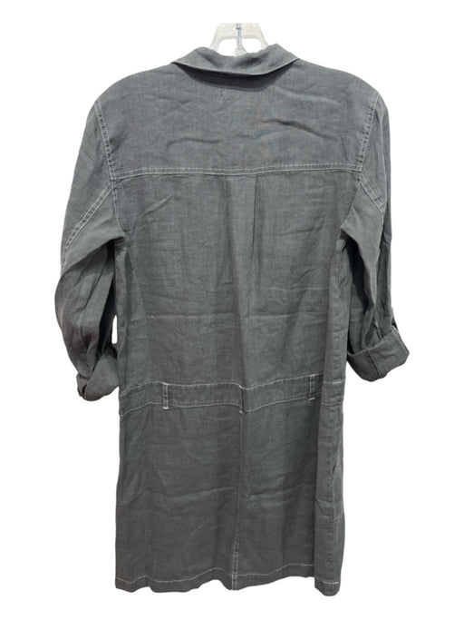 Michael Stars Size S Gray Linen White stitching Half Button Pockets Dress Gray / S