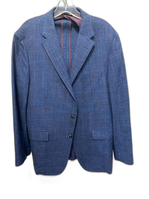 Hickey Freeman Like New Blue & Brown Wool Blend Plaid Notch Lapel Men's Blazer Blue & Brown / 44r