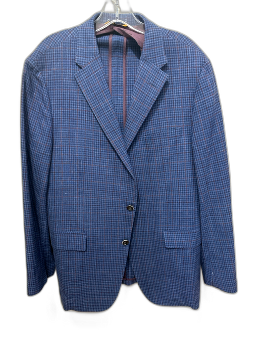 Hickey Freeman Like New Blue & Brown Wool Blend Plaid Notch Lapel Men's Blazer Blue & Brown / 44r