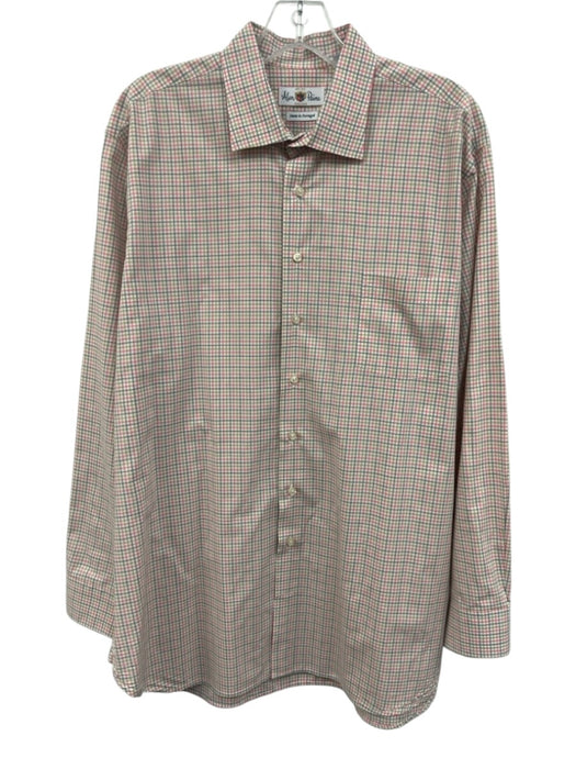 Alan Paine Size L White & Multi Cotton Grid Button Up Men's Long Sleeve Shirt White & Multi / L