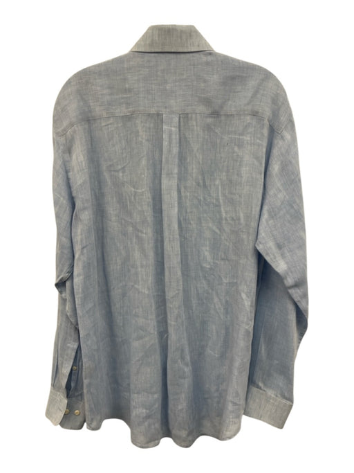 Peter Millar Size M Light blue Linen Solid Button Up Men's Long Sleeve Shirt Light blue / M