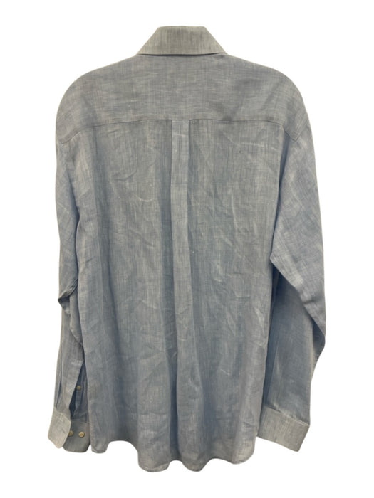 Peter Millar Size M Light blue Linen Solid Button Up Men's Long Sleeve Shirt Light blue / M