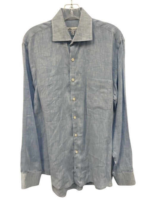Peter Millar Size M Light blue Linen Solid Button Up Men's Long Sleeve Shirt Light blue / M