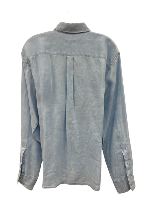 Peter Millar Size L Light blue Linen Solid Button Up Men's Long Sleeve Shirt Light blue / L