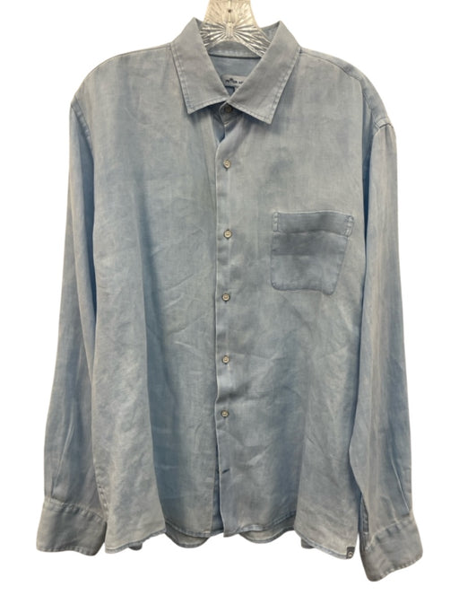 Peter Millar Size L Light blue Linen Solid Button Up Men's Long Sleeve Shirt Light blue / L