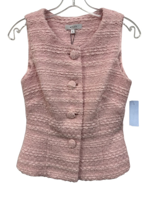 Milly Size Small Pink Polyester Button Front Boucle Darted Vest Pink / Small